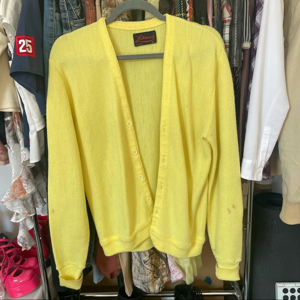 CANARY YELLOW VINTAGE BUTTON DOWN SWEATER
